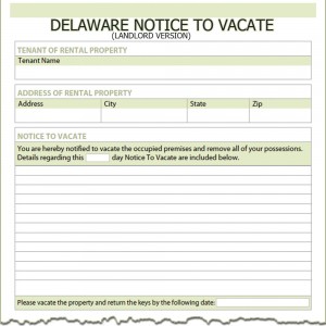 Delaware Landlord Notice to Vacate