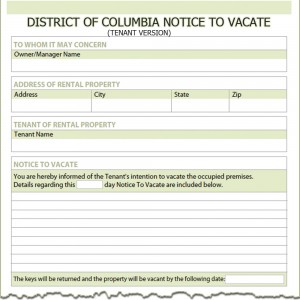 District of Columbia Tenant Notice to Vacate