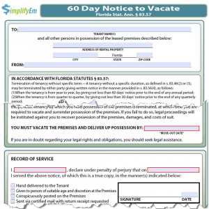 Florida Notice to Vacate Form