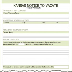 Kansas Tenant Notice to Vacate