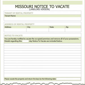 Missouri Landlord Notice to Vacate