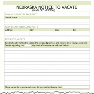 Nebraska Landlord Notice to Vacate