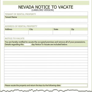Nevada Landlord Notice to Vacate